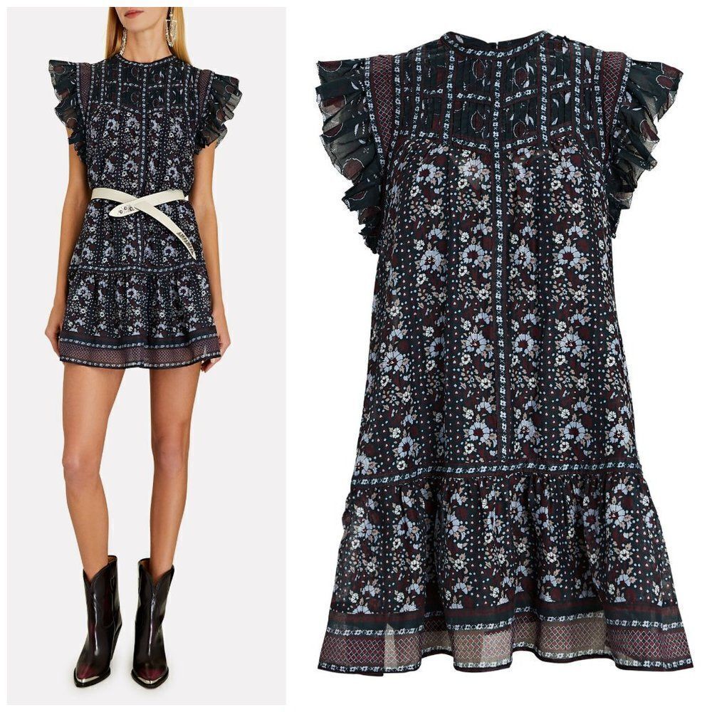 SEA  New York Nadine Ruffled Floral Poplin Mini Dress